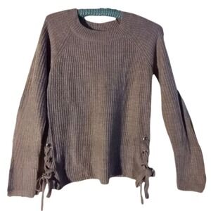 Staccato‎ Knit Sweater Lace-Up Sides Ribbed Crew Neck Casual Brown Size S